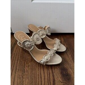 JACK ROGERS Platinum Leather LUCCIA Wedge Sandals Sz 9